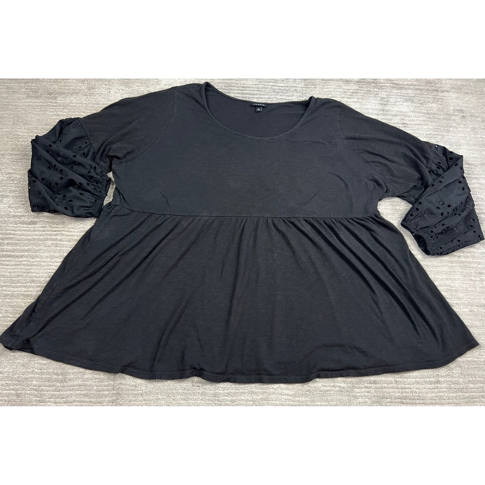 Torrid Babydoll Top Womens 5 Black Eyelet Sleeve Empire Waist Peplum Scoop Neck - Picture 3 of 13